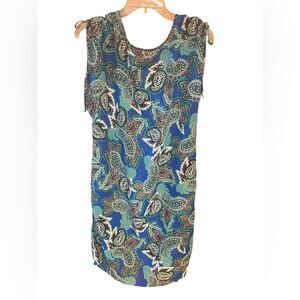 Rosa Faia Sz S Blue Green Paisley Semi-Sheer Shirred Shoulders Swim Cover-Up